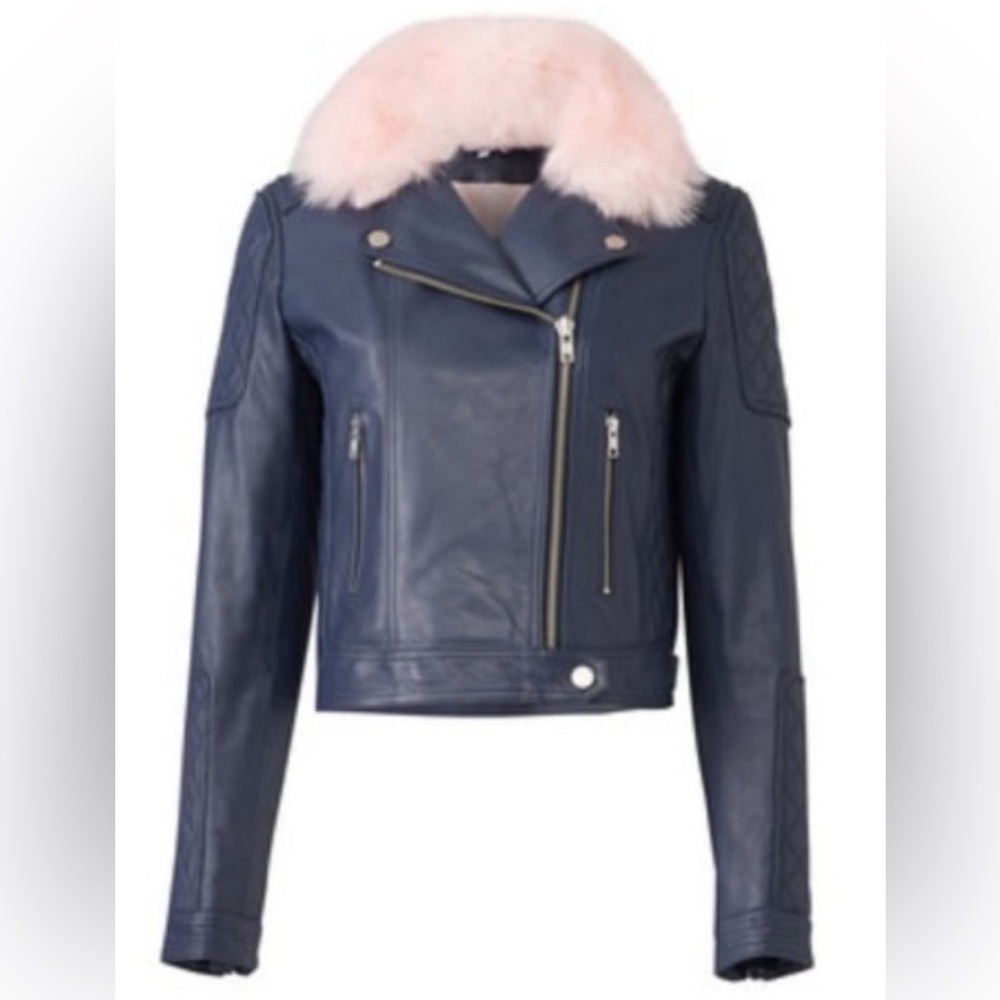 Samantha Sipos Leather Fur Moto Bomber Jacket S